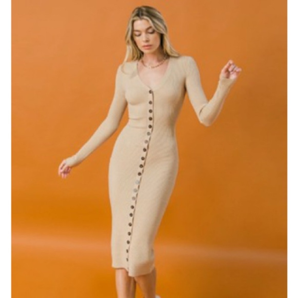 Elegant Beige Button-Down Dress